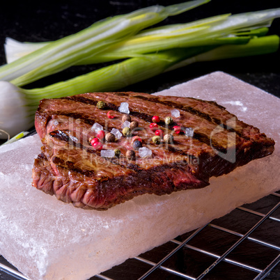 Steak on hot salt stone