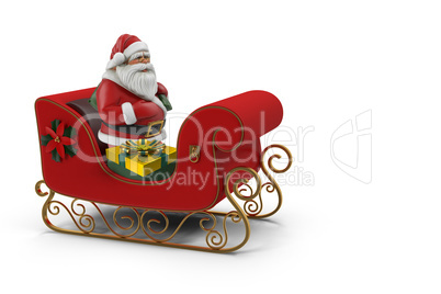 Santa Claus in a sleigh on a white background. 3D illustration