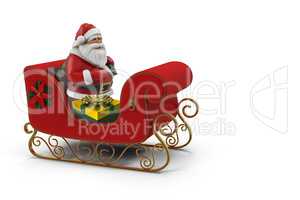 Santa Claus in a sleigh on a white background. 3D illustration