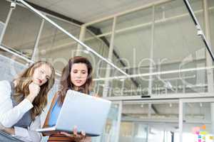 Female executives using laptop