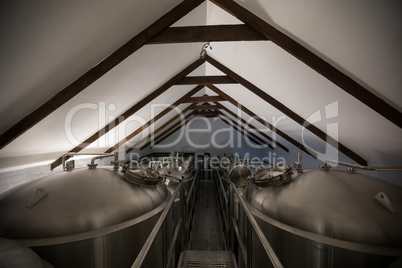 Steel vats in brewery