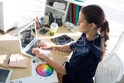 Female executive working over laptop at her desk