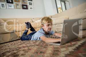 Boy using laptop in the living room