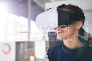 Female architect using virtual reality headset