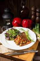 Hungarian goulash with potato pancakes