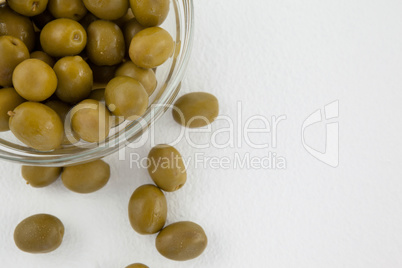 Directly above shot of green olives in bowl