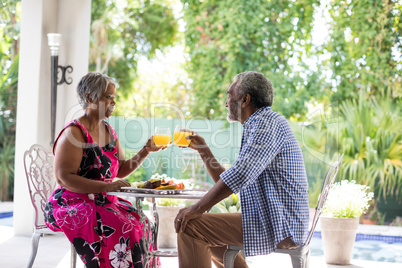 Senior couple toasting drinking glasses