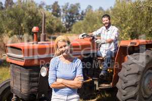 Portrait of happy couple in farm