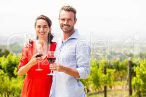 Portrait of happy couple holding wineglasses