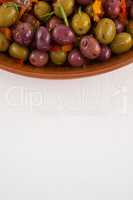 Close up of olives served in container