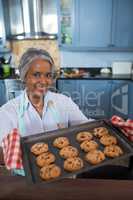 High angle portrait of woman showing baked cookies