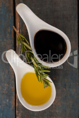 Overhead view of olive oil in spoon