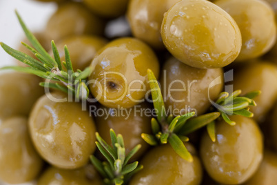 Extreme close up of green olives