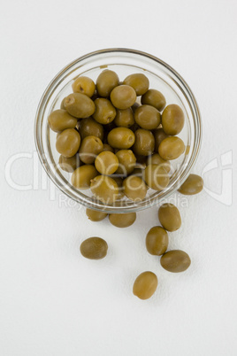 Overhead view of green olives