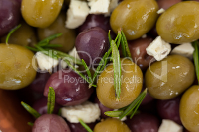 Olives with cheese and rosemary