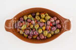Directly above shot of olives served in container