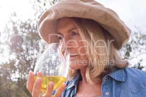 Woman drinking a glass of wine