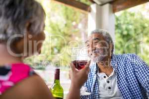 Happy couple having wine