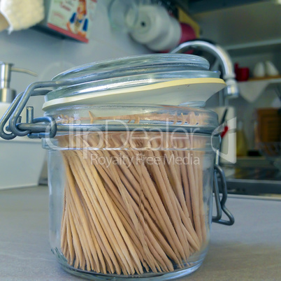 toothpicks in a glass jar