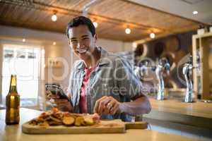 Man eating food in a restaurant