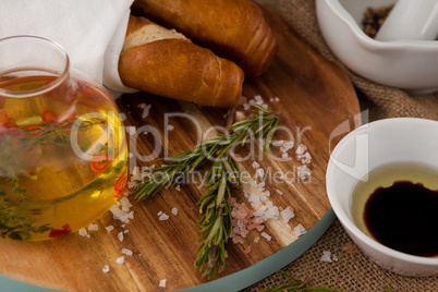 Herbs and spice on cutting board