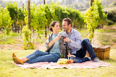 Couple toasting wineglasses at lawn