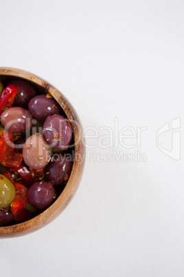 Cropped image of olives with chili pepper