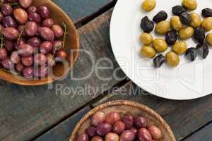 Olives in bowls and plate