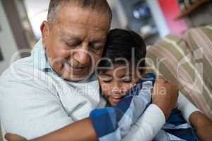 Boy embracing grandfather