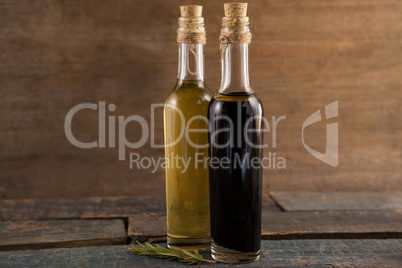Close up of olive oil in bottles