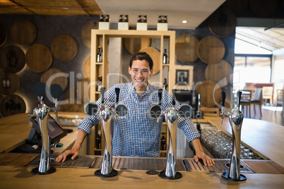 Portrait of bar tender standing at counter