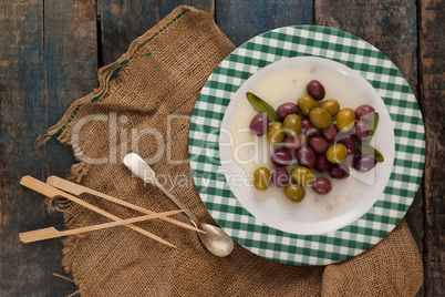 Directly above shot of olives served in plate