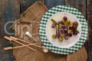 Directly above shot of olives served in plate