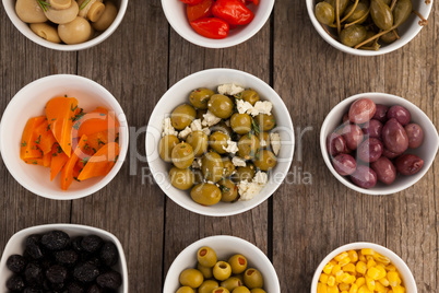 Overhead view of various food in bowl