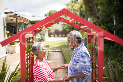 High angle view of couple holding hand