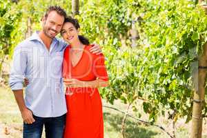 Portrait of couple standing at vineyard