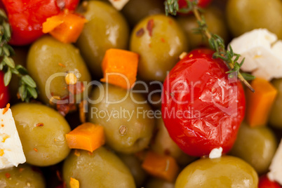 Olives with cheese and chili pepper