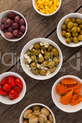 Close up of various food arranged on table