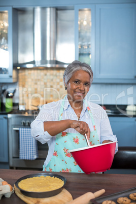 Portrait of senior woman preparing food