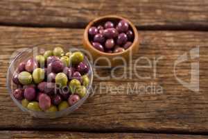 Marinated olives in bowls