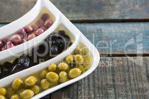 Various pickled olives in platter