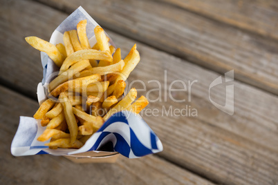 Overhead view of French fries container