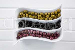 Close-up of pickled olives in platter