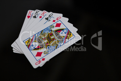 High angle view of face cards