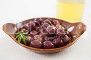 Close-up of marinated olives in bowl