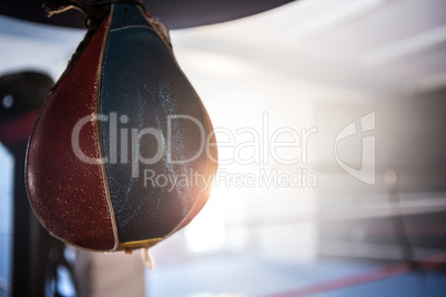Close-up of hanging leather punching bag