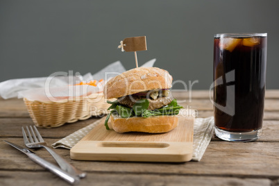 Hamburger with french fries and drink
