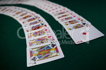 Playing cards arranged on poker table