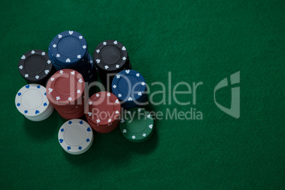 Stack of poker chips on table