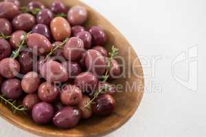 Close-up of marinated olives in bowl